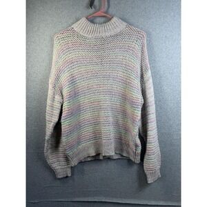 ASOS DESIGN Sweater Womens 4 Multicolor Striped Open Knit Mock Neck Lightweight